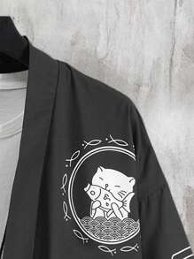 Manfinity LEGND Men Cartoon & Star Print Drop Shoulder Kimono Without Tee - Black - View 4