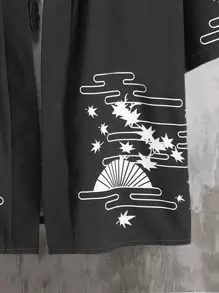 Manfinity LEGND Men Cartoon & Star Print Drop Shoulder Kimono Without Tee - Black - View 5