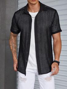 Manfinity Homme Men Hollow Out Button Front Shirt - Black - View 5