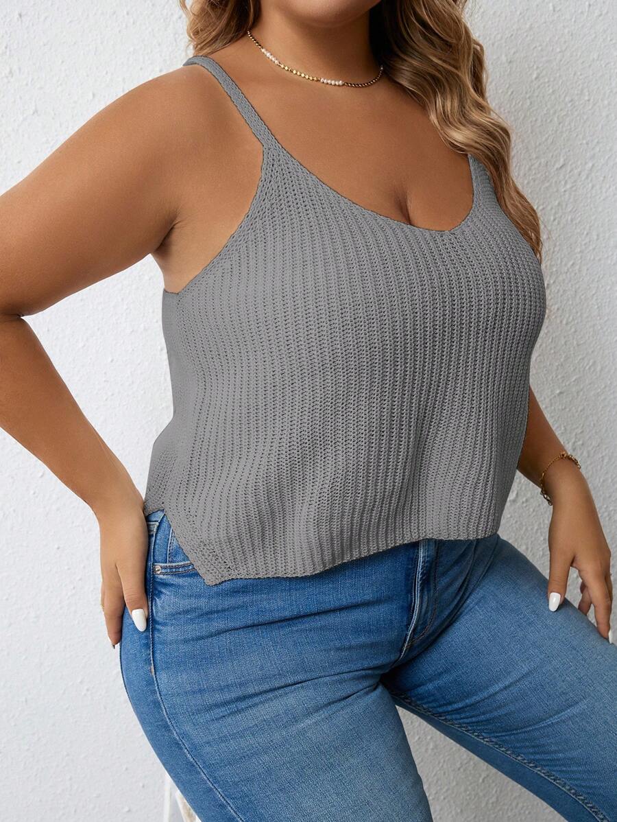 SHEIN Essnce Plus Solid Cami Knit Top - Grey - View 1