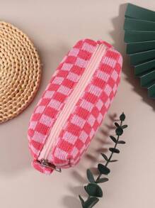 1pc Checkered Pattern Pencil Case,Back To School,School Supplies,Pencil Pouch,School Bag - Brown - View 14