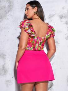 SHEIN BAE Plus Zipper Front Solid Skirt - Hot Pink - View 2