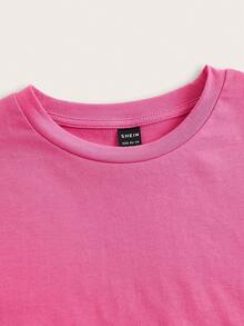 SHEIN Qutie Áo thun nữ Hoạt hình Lá thư Giải trí - Hồng - Xem 3