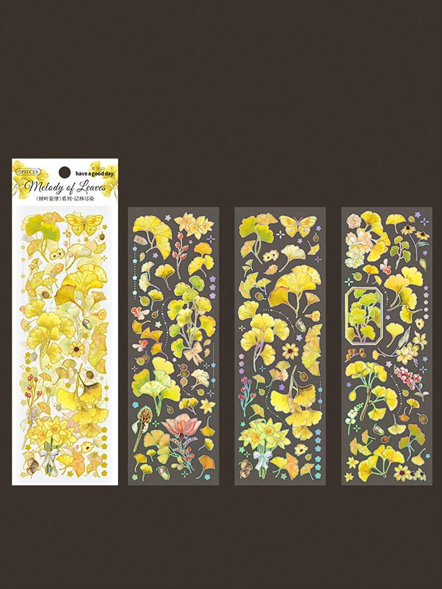 3入組植物圖案現代貼花適用於學生 - 黃色 - 查看 1