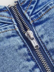 SHEIN MOD áo denim kích thước lớn Lộ Lưng Dây kéo màu trơn Giải trí - Rửa trung bình - Xem 3