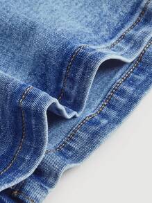 SHEIN MOD áo denim kích thước lớn Lộ Lưng Dây kéo màu trơn Giải trí - Rửa trung bình - Xem 4