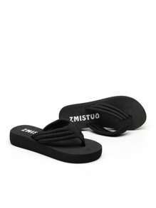 Sandalia negra de tacón de cuña resistente al desgaste de moda, casual y simple para mujeres, adecuada para vacaciones, hogar, playa, uso en interiores y exteriores
