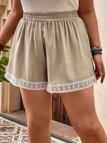 SHEIN LUNE Plus Contrast Lace Paperbag Waist Shorts
