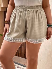 SHEIN LUNE Plus Contrast Lace Paperbag Waist Shorts