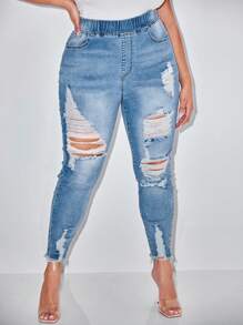 SHEIN SXY Plus Washed Ripped Jeans