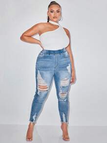 SHEIN SXY Plus Washed Ripped Jeans