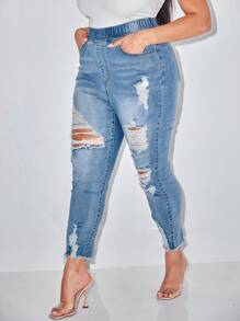 SHEIN SXY Plus Washed Ripped Jeans