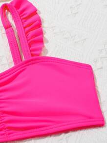 SHEIN Baby Girl Flamingo Print Ruffle Trim Beachwear With Accessory Headband Summer Beach