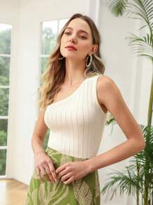 MOTF PREMIUM ONE SHOULDER VISCOSE-BLEND KNIT TOP - White - View 10