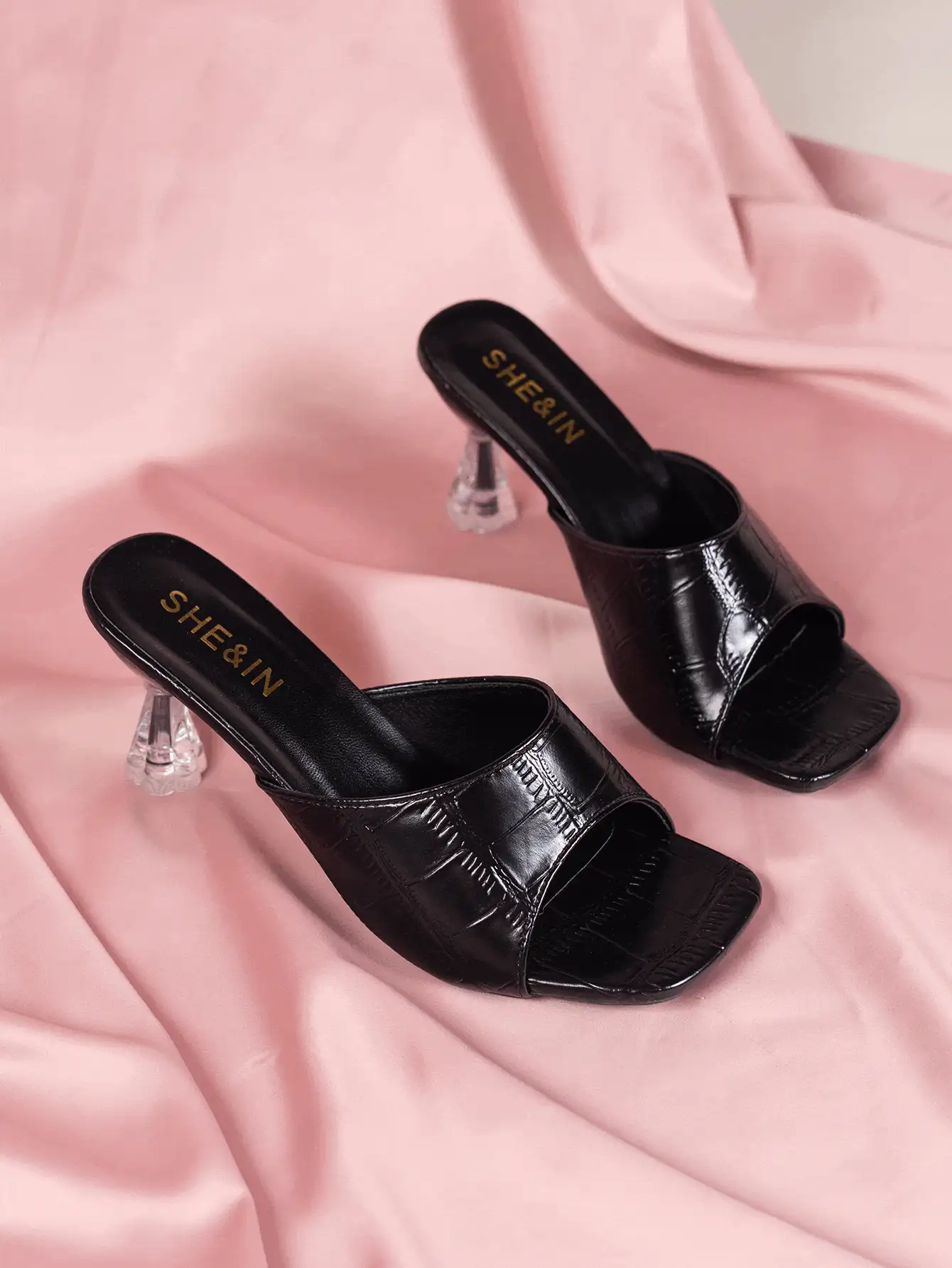 Dập nổi cá sấu Gót chân điêu khắc Dép mule , Pha lê Gót chân Đen Đúng mốt Hình cá sấu Của phụ nữ Giày cao gót Dép xăng đan - màu đen - Xem 2