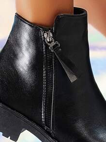 女士側拉鍊戰鬥靴時尚黑色及踝靴
