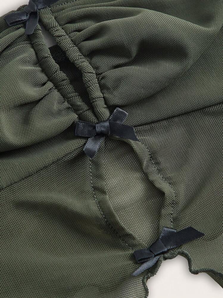 SHEIN ICON Cut Out Front Asymmetrical Hem Mesh Tube Top - Army Green - View 4