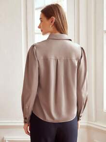 MOTF PREMIUM 羊毛混紡泡泡袖上衣 - 卡其色 - 查看 5