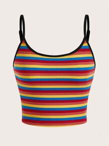 SHEIN EZwear Contrast Binding Striped Print Cami Top - Multicolor - View 1