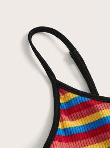 SHEIN EZwear Contrast Binding Striped Print Cami Top - Multicolor - View 3