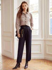 MOTF PREMIUM 羊毛混紡泡泡袖上衣 - 卡其色 - 查看 8