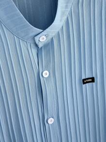 Manfinity Homme Men Letter Patched Shirt & Drawstring Waist Shorts Without Tee - Blue - View 4