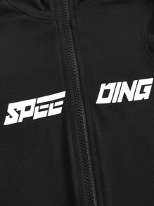 SHEIN EZwear 字母圖案網紗拼接拉鏈開襟短款T恤 - 黑色 - 查看 4