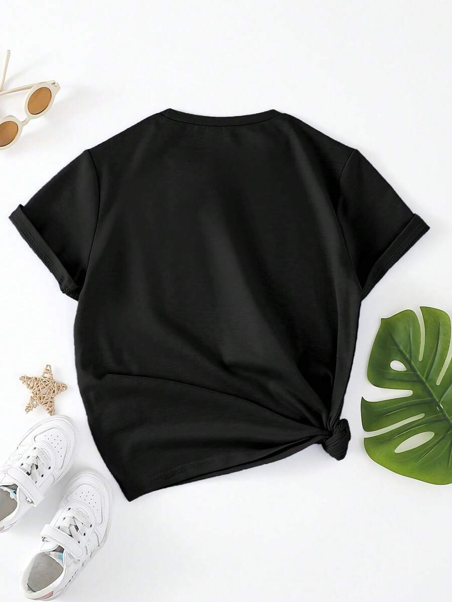 SHEIN Tween Girl Casual Short Sleeve Tshirt Featuring Embossed 3d