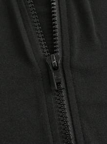 SHEIN EZwear 字母圖案網紗拼接拉鏈開襟短款T恤 - 黑色 - 查看 5