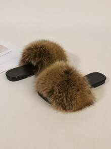 女士時尚舒適休閒露趾方頭棕色平底防滑涼鞋 - 黑色 - 查看 5