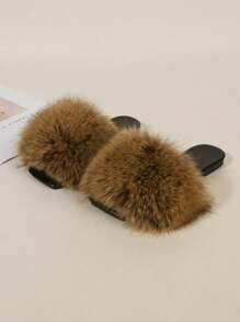 女士時尚舒適休閒露趾方頭棕色平底防滑涼鞋 - 黑色 - 查看 6