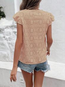 SHEIN Frenchy Damskie Bluzki Sznurówka kontrastująca Zmarszczony Haft Oczkowy Prosty Boho