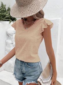 SHEIN Frenchy Damskie Bluzki Sznurówka kontrastująca Zmarszczony Haft Oczkowy Prosty Boho