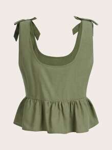 Soleia Tie Shoulder Ruffle Hem Tank Top - Army Green - View 2