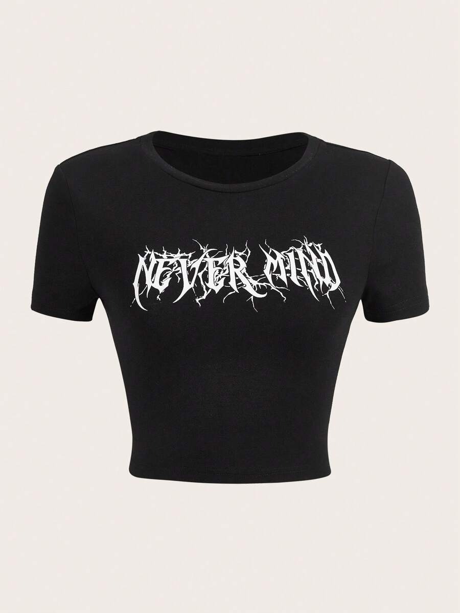 SHEIN EZwear Letter Graphic Crop Tee - Black - View 1