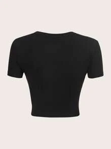 SHEIN EZwear Letter Graphic Crop Tee - Black - View 2