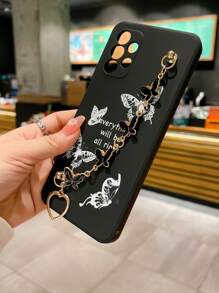Compatible With IPhone 16 Cell Phone Lanyards Black Tpu Anti-Fall Phone Case With Electroplated Butterfly Pattern & A Black Butterfly Bracelet Waterproof Shockproof Scratch Resistant