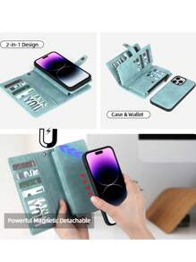 磁性PU皮革翻蓋手機殼兼容Google Pixel手機殼 - 藍色 - 查看 3