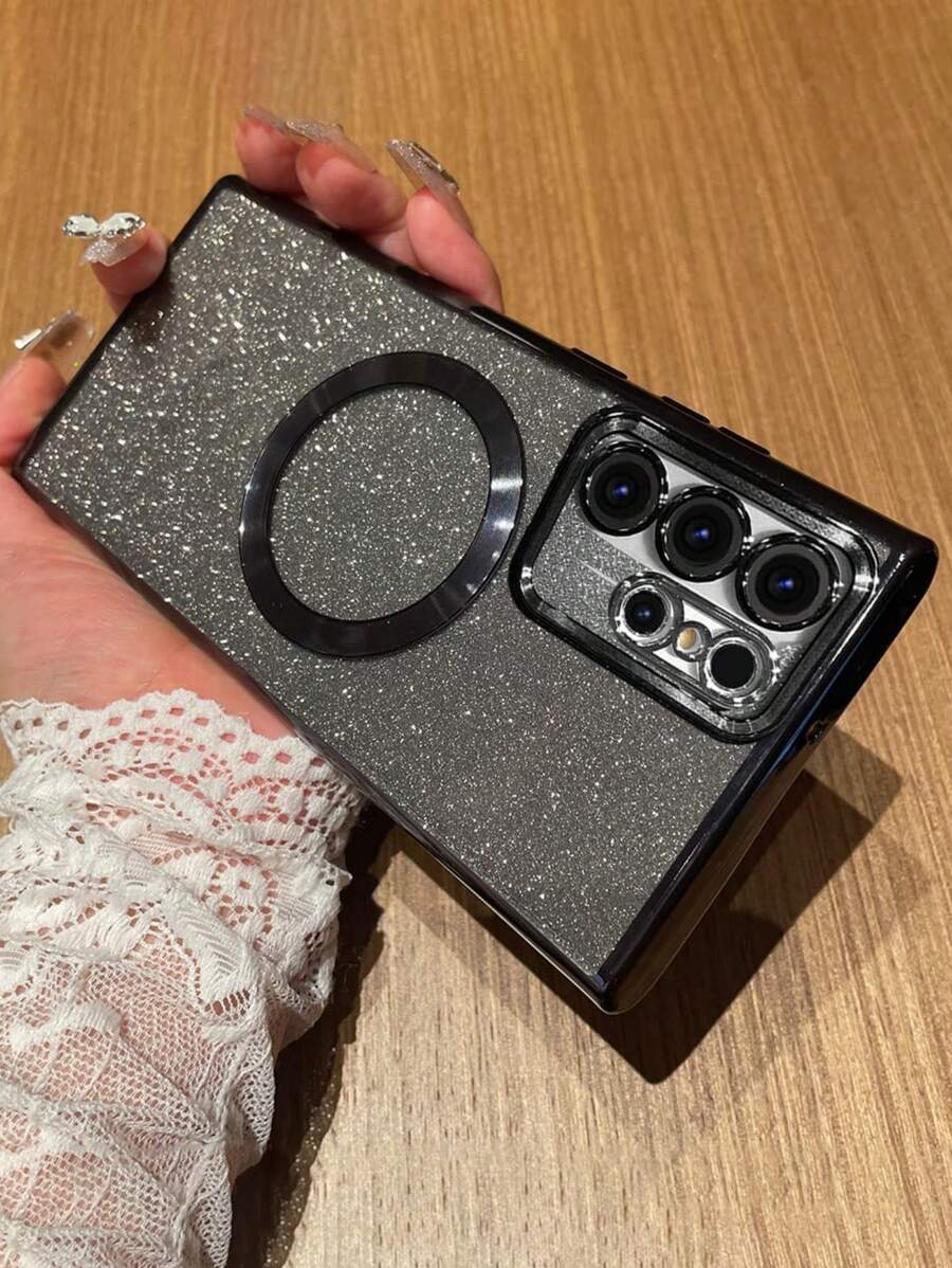 磁性金屬亮絲手機殼 - 黑色 - 查看 1