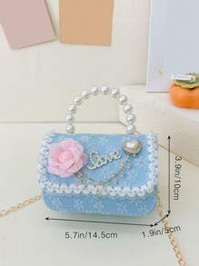 1 Piece Of Princess Crystal Lace Flower Sticky Polyester Hard Shell Material Flip Mini Pearl Handbag Suitable For Daily Dinners And Parties Blue - Blue - View 4