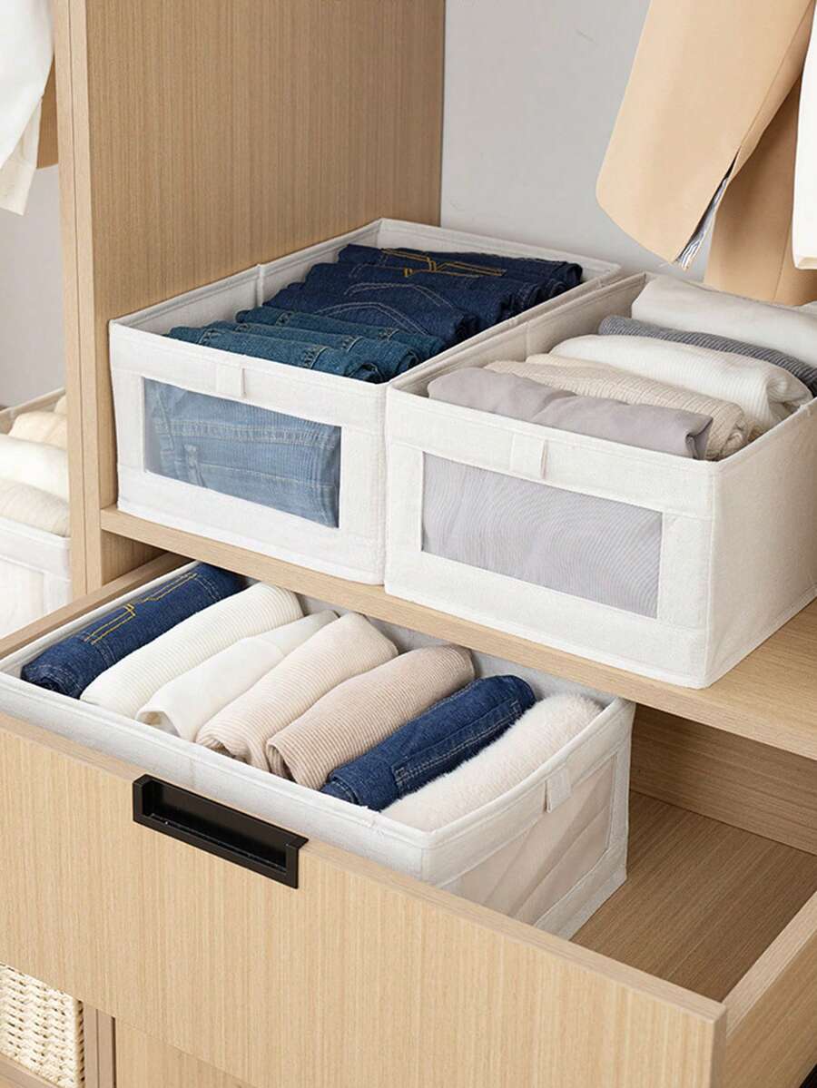 1 pieza simple beige transparente almacenamiento moderno portátil Organizador Caja para doméstico - Beis - Ver 1