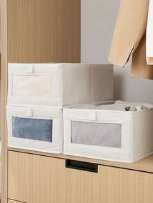 1 pieza simple beige transparente almacenamiento moderno portátil Organizador Caja para doméstico - Beis - Ver 2