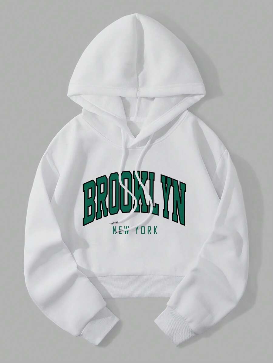 INAWLY 字母图案保暖连帽抽绳卫衣，长袖上衣，毕业季、返校季、毕业季、教师节女款，返校季套头衫，秋季卫衣 - 白色 - 查看 1