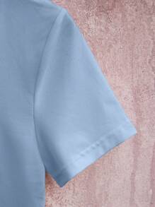 INAWLY 半拉鏈素色短款T恤 - 淺藍色 - 查看 4