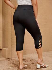 SHEIN LUNE Plus Wideband Waist Capri Leggings - Black - View 2