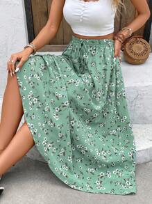 SHEIN Clasi Allover Floral Print Knot Waist Skirt