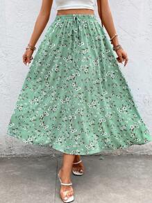 SHEIN Clasi Allover Floral Print Knot Waist Skirt