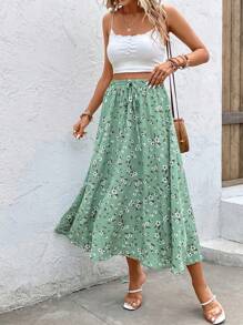 SHEIN Clasi Allover Floral Print Knot Waist Skirt