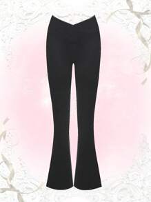 ROMWE Solid Flare Leg Pants