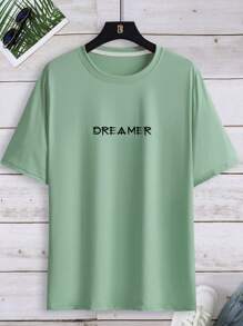 Manfinity Homme 男士字母圖案T恤 - 綠色 - 查看 3